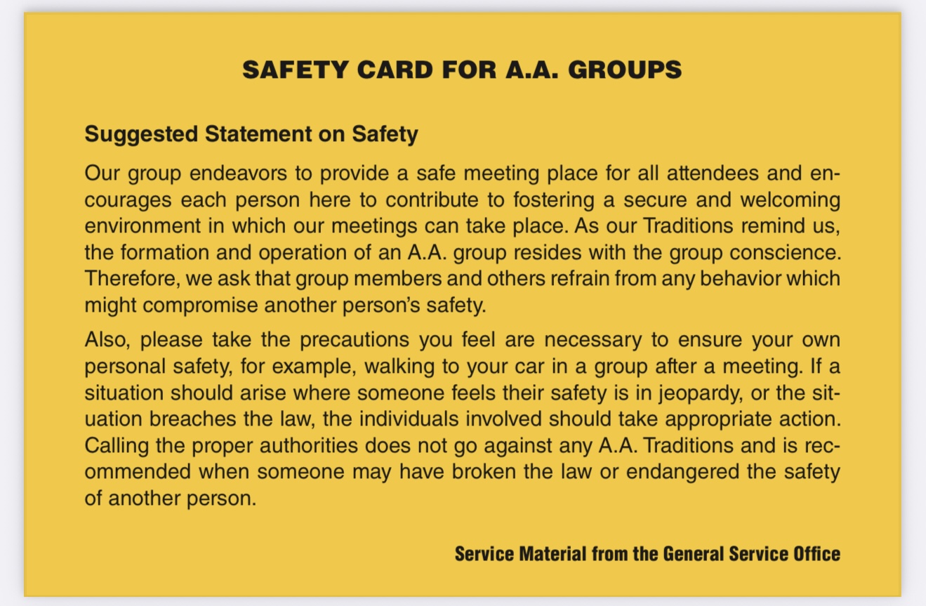 Safety Card for A.A. Groups