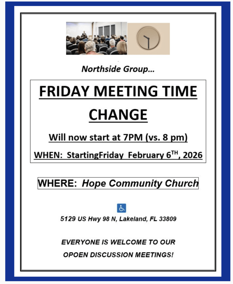 Northside Group – Friday Meeting Time Change
