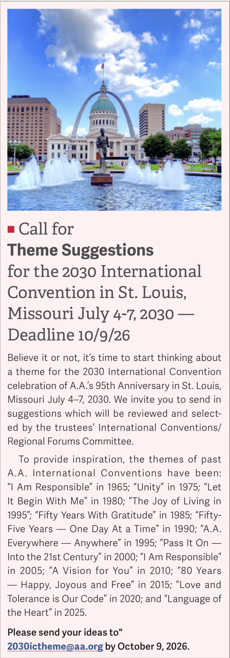 Call for Theme Suggestions – 2030 A.A. International Convention