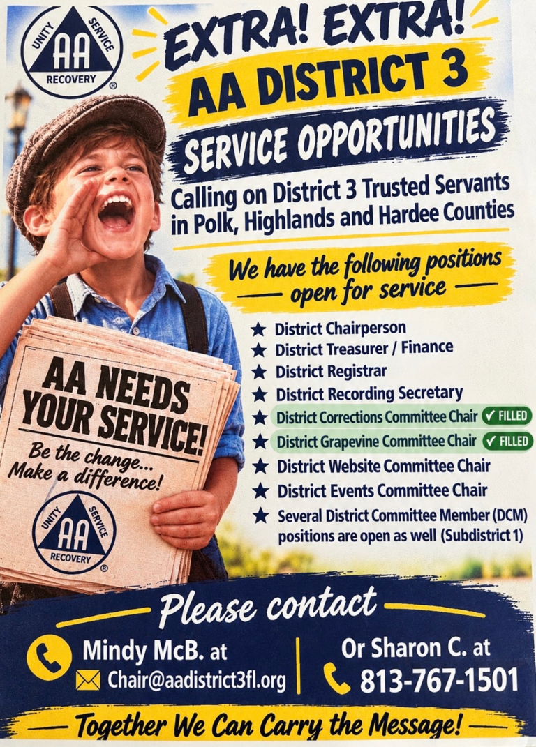 Extra! Extra! A.A. District 3 Needs Your Service!