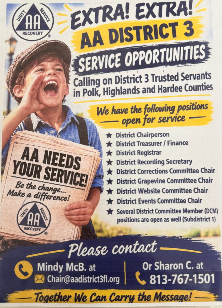 Extra! Extra! A.A. District 3 Needs Your Service!