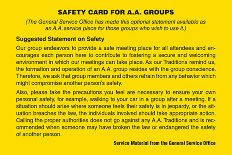 Safety Card for A.A. Groups