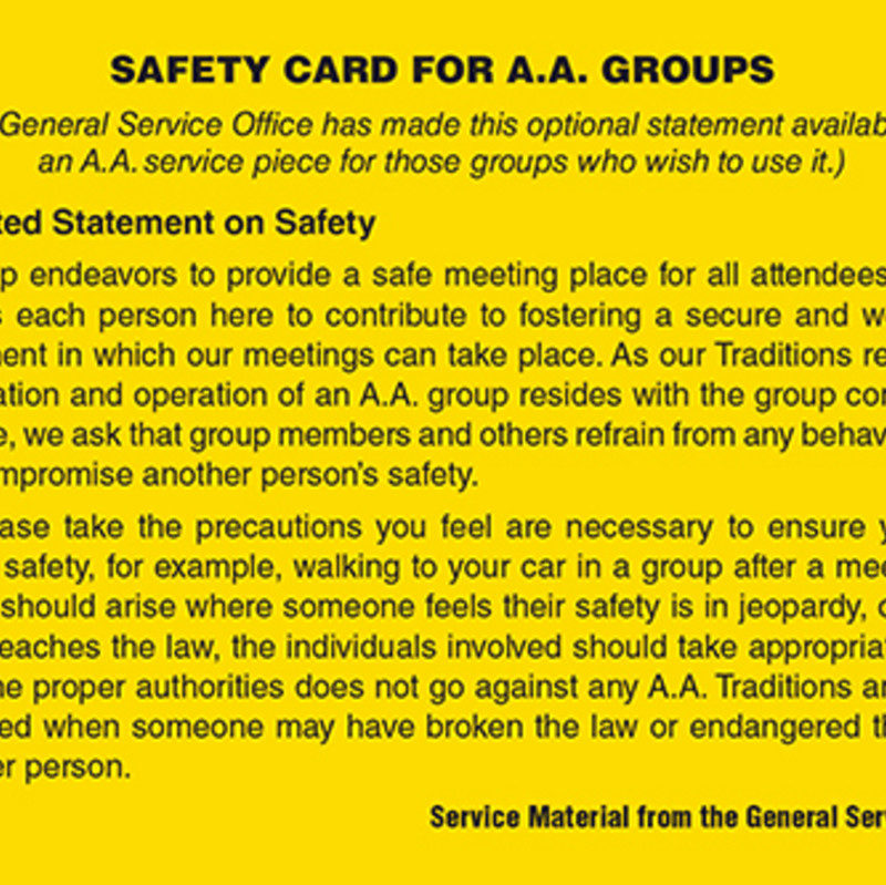 Safety Card for A.A. Groups